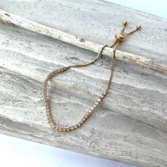 New ~ Anthropologie Shashi Gold Diamond Tennis Bracelet - Picture 8 of 12